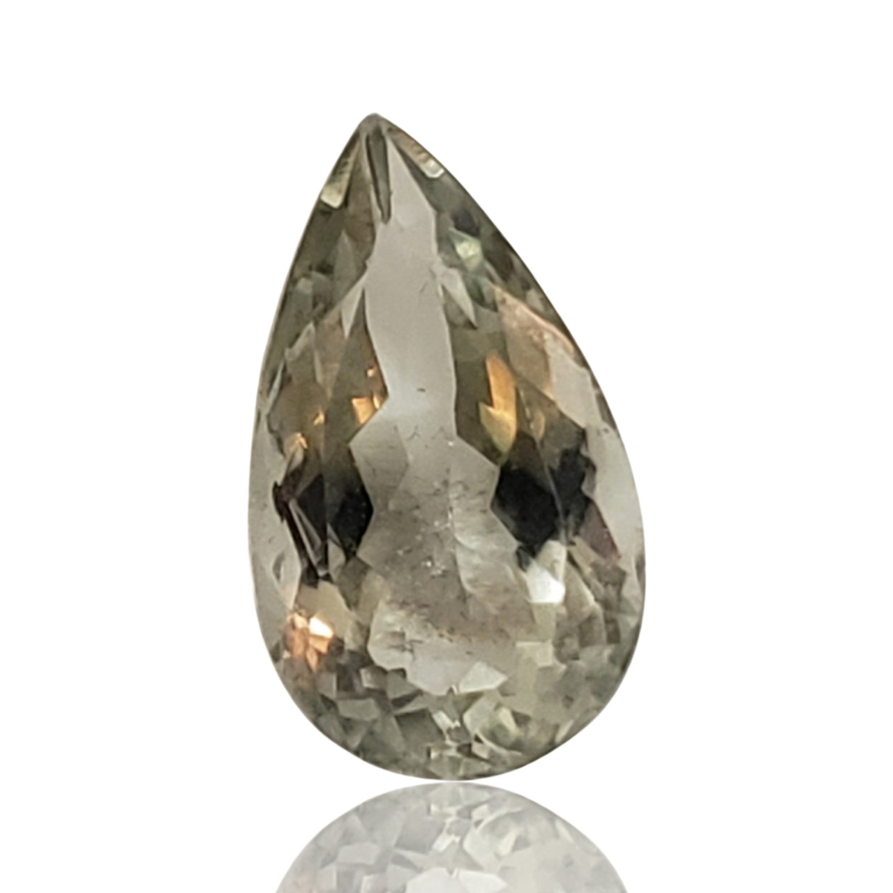 8Ct Natural Light Green Amethyst/Prasiolite Faceted. No flat base. Size- approx. 18x10mm