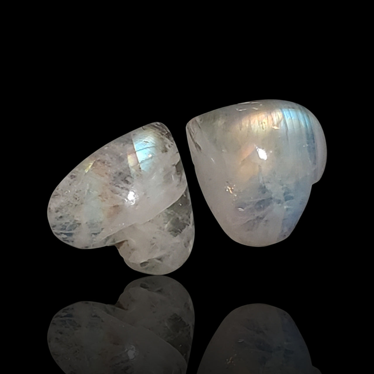 12Ct 2Pcs Natural Rainbow Moonstone Heart Cabochon LOT. Size- approx. 13x13mm and 14x13mm