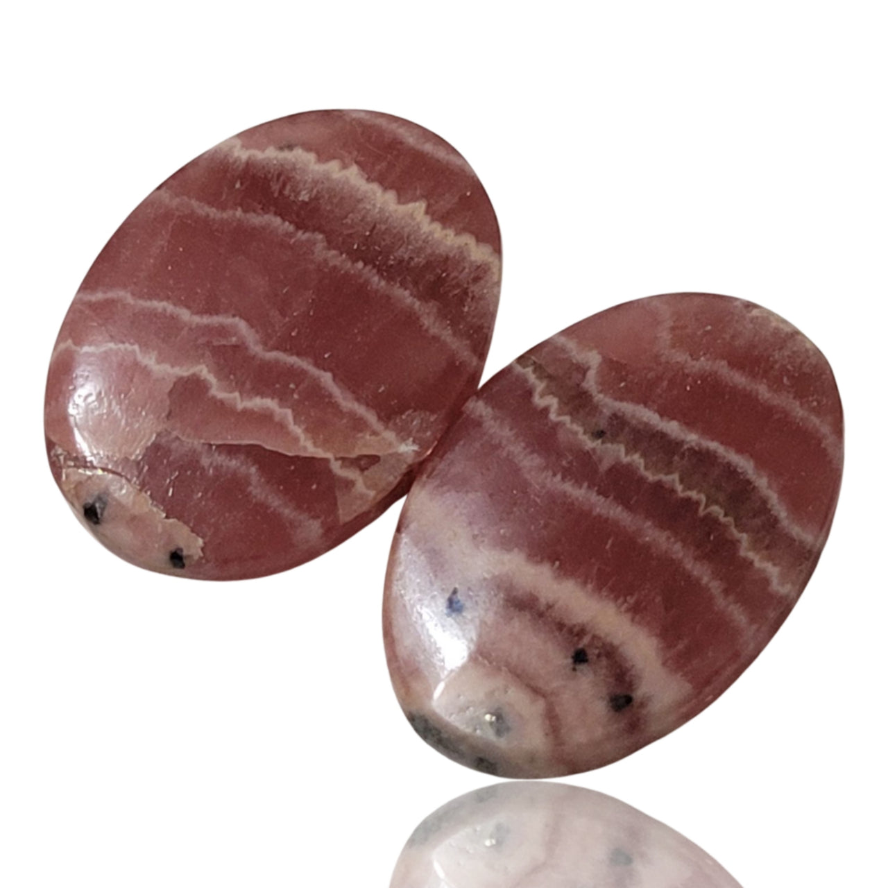 26Ct Natural Rhodochrosite Cabochon Pair. Size- approx. 21x14mm and 21x13mm