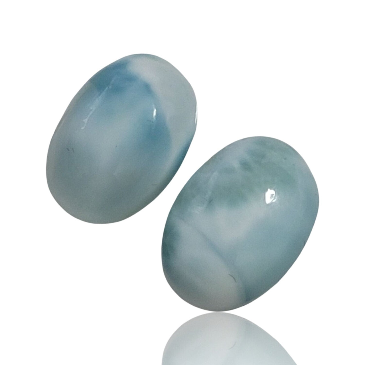 14Ct 2Pcs Natural Caribbean Larimar Cabochon Pair. Size- approx. 14x10mm