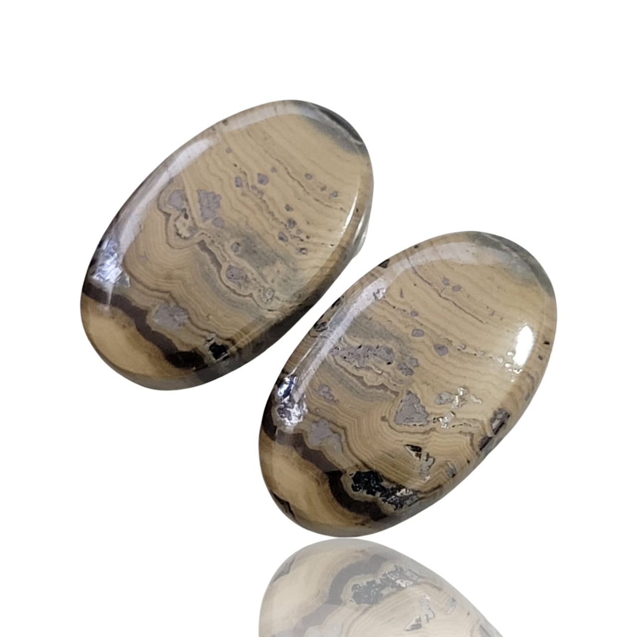 31.5Ct Natural Natural Schalenblende and Galena Cabochon Pair. Size- approx. 21x13mm