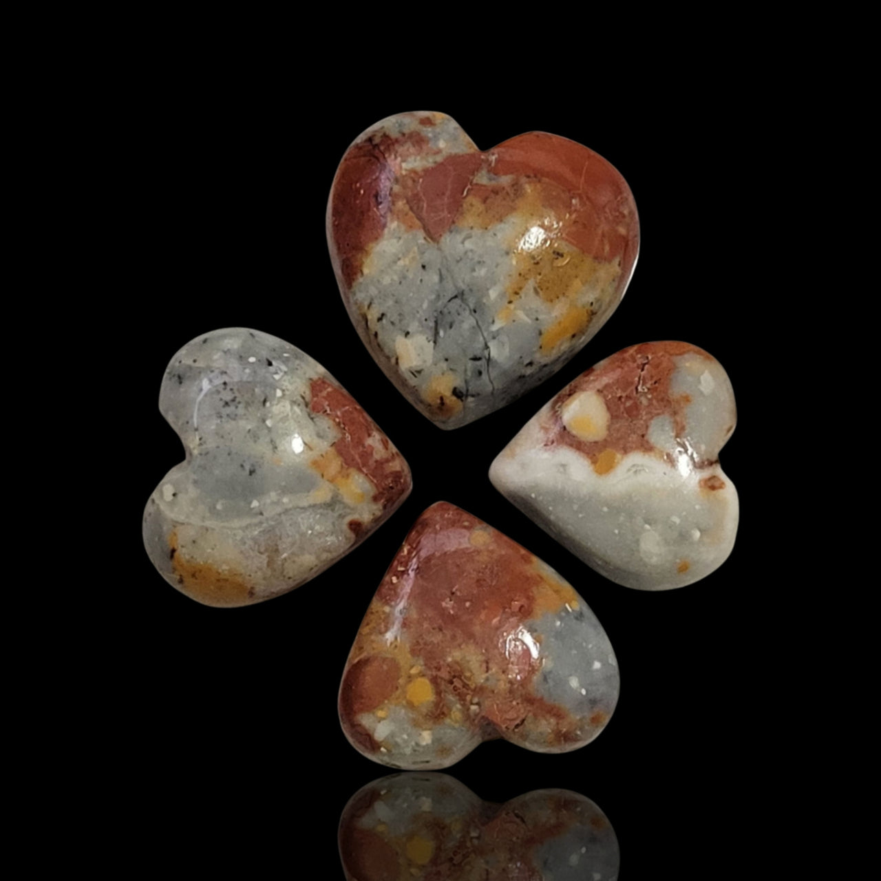 23.5Ct 4Pcs Natural Maligano Jasper Heart Cabochon Lot. Size- approx. one 14x14mm