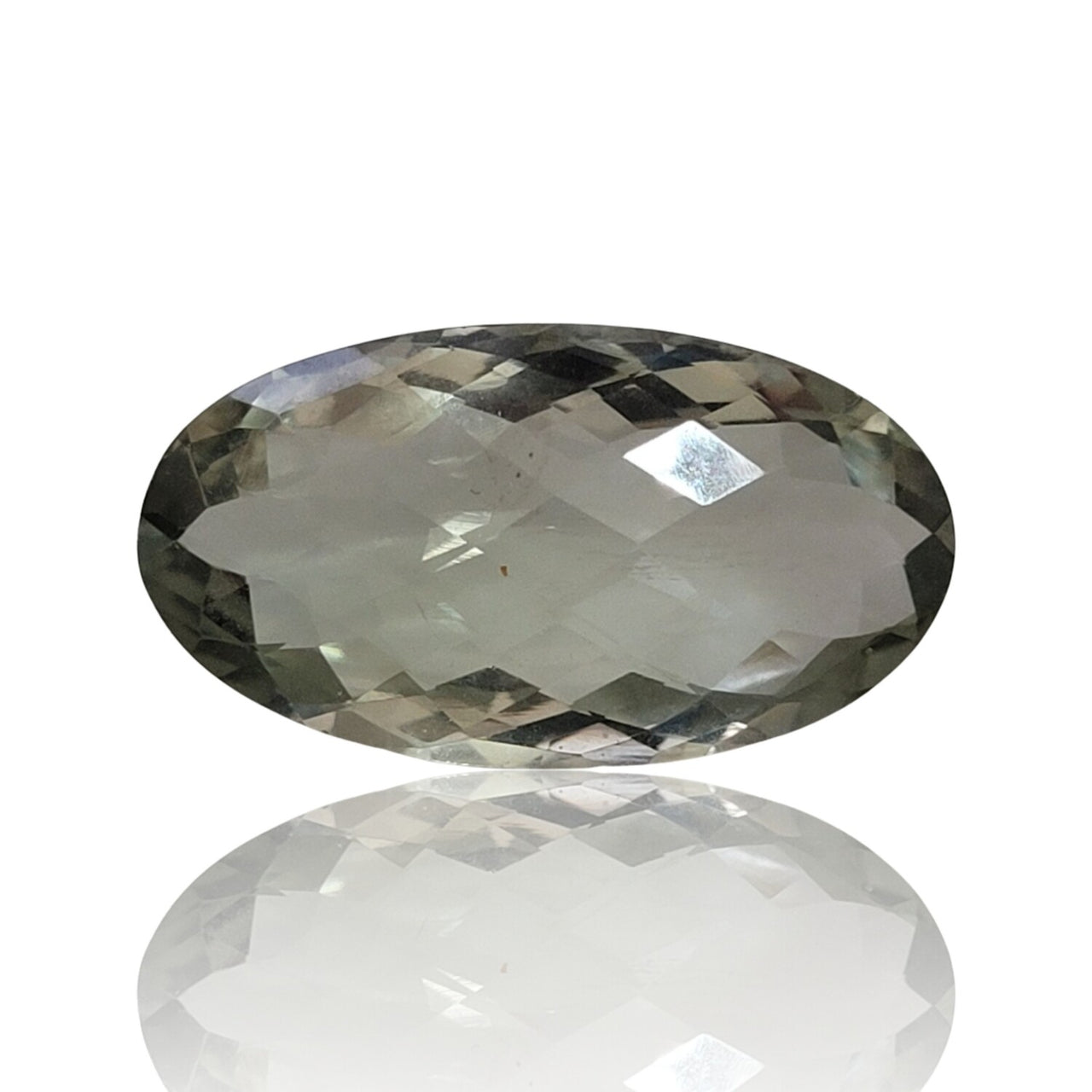 26Ct Natural Green Amethyst Checkcut Faceted. No flat base. Size- approx. 29x16x10mm