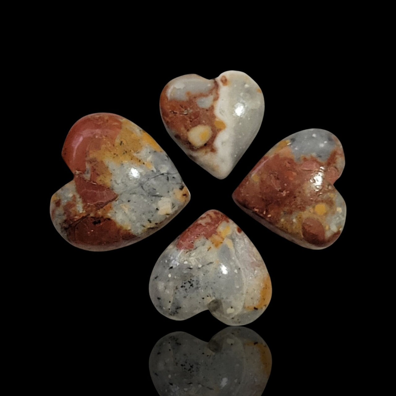 23.5Ct 4Pcs Natural Maligano Jasper Heart Cabochon Lot. Size- approx. one 14x14mm