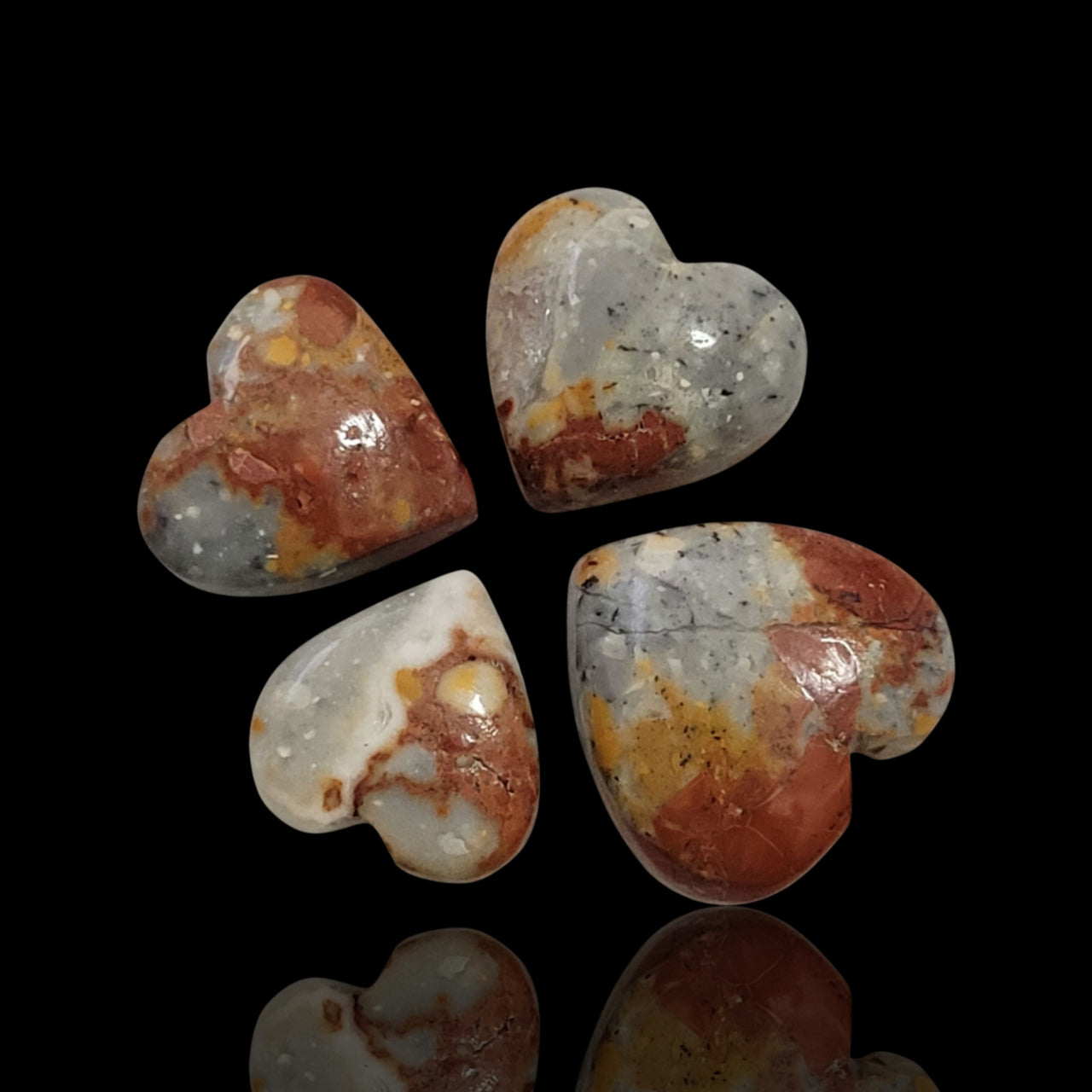 23.5Ct 4Pcs Natural Maligano Jasper Heart Cabochon Lot. Size- approx. one 14x14mm