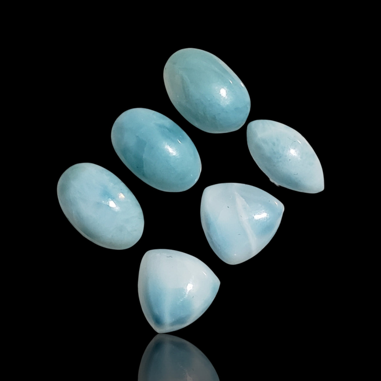 22Ct 6Pcs Natural Caribbean Larimar Cabochon Lot