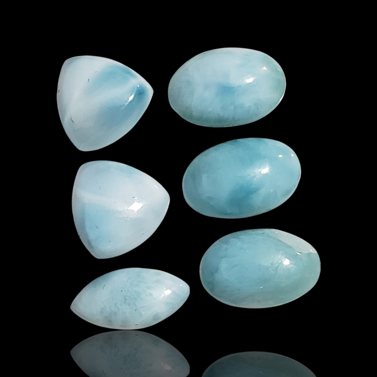 22Ct 6Pcs Natural Caribbean Larimar Cabochon Lot