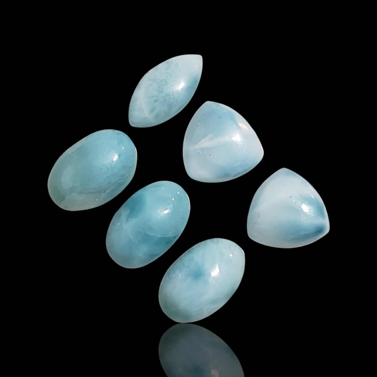 22Ct 6Pcs Natural Caribbean Larimar Cabochon Lot