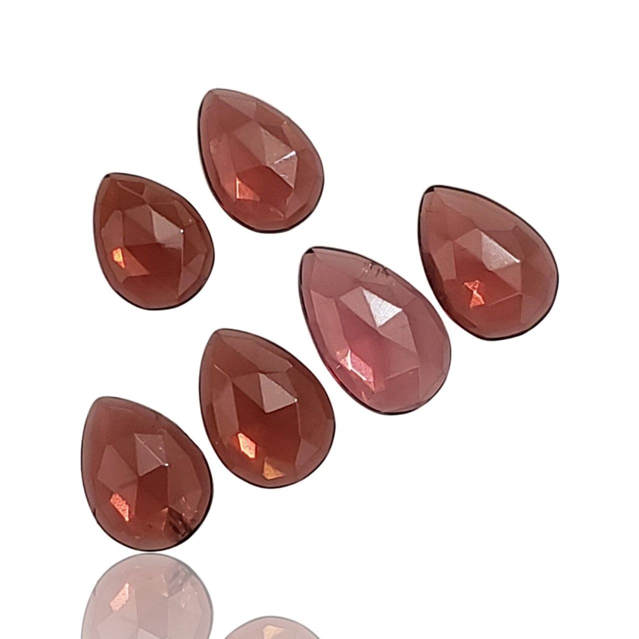 9Ct 6Pcs Natural Garnet Rose Cut Cabochons Lot. Length range- approx. 8mm to 10mm