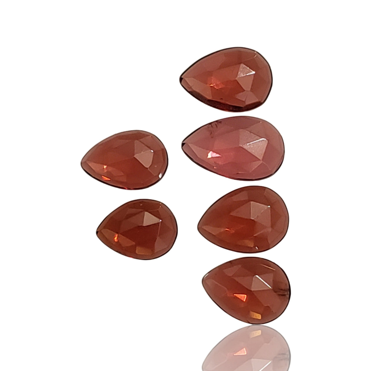 9Ct 6Pcs Natural Garnet Rose Cut Cabochons Lot. Length range- approx. 8mm to 10mm