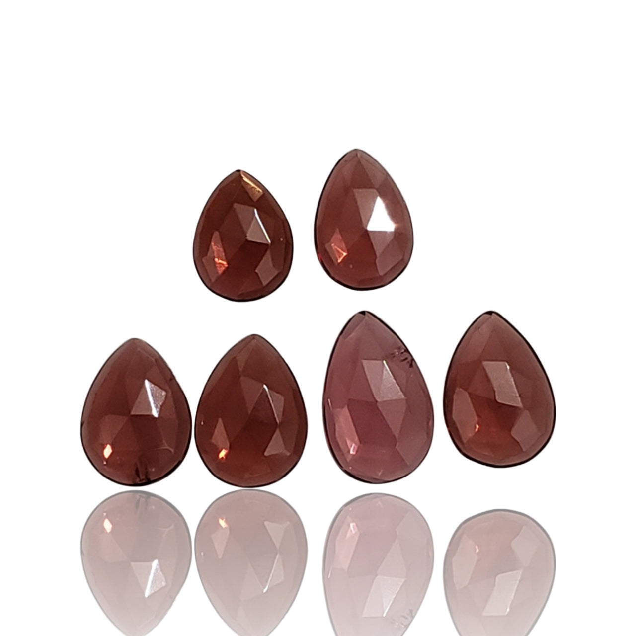 9Ct 6Pcs Natural Garnet Rose Cut Cabochons Lot. Length range- approx. 8mm to 10mm