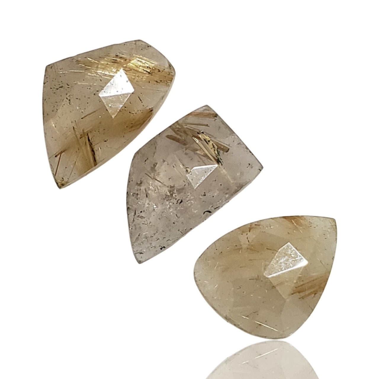 20Ct 3Pcs Natural Golden Rutile Quartz Rose Cut Cabochons LOT. Length range- approx. 16mm to 18mm