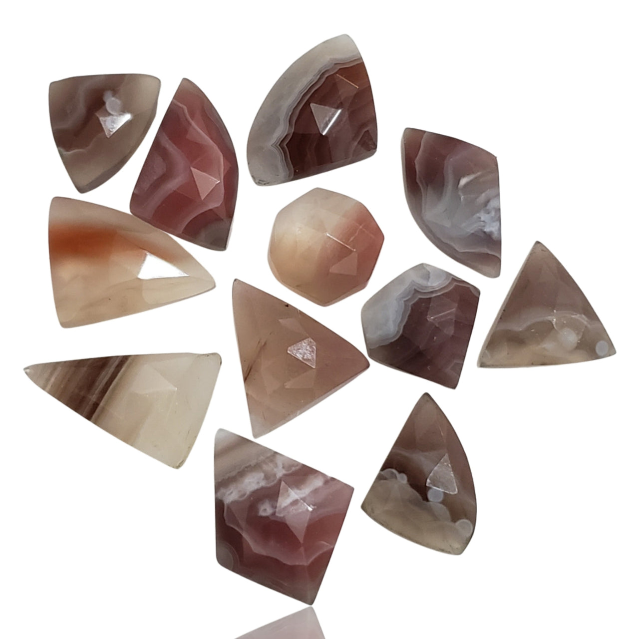 60Ct 12Pcs Natural Botswana Agate Rose Cut Cabochons LOT. Length range- approx. 10mm to 17mm