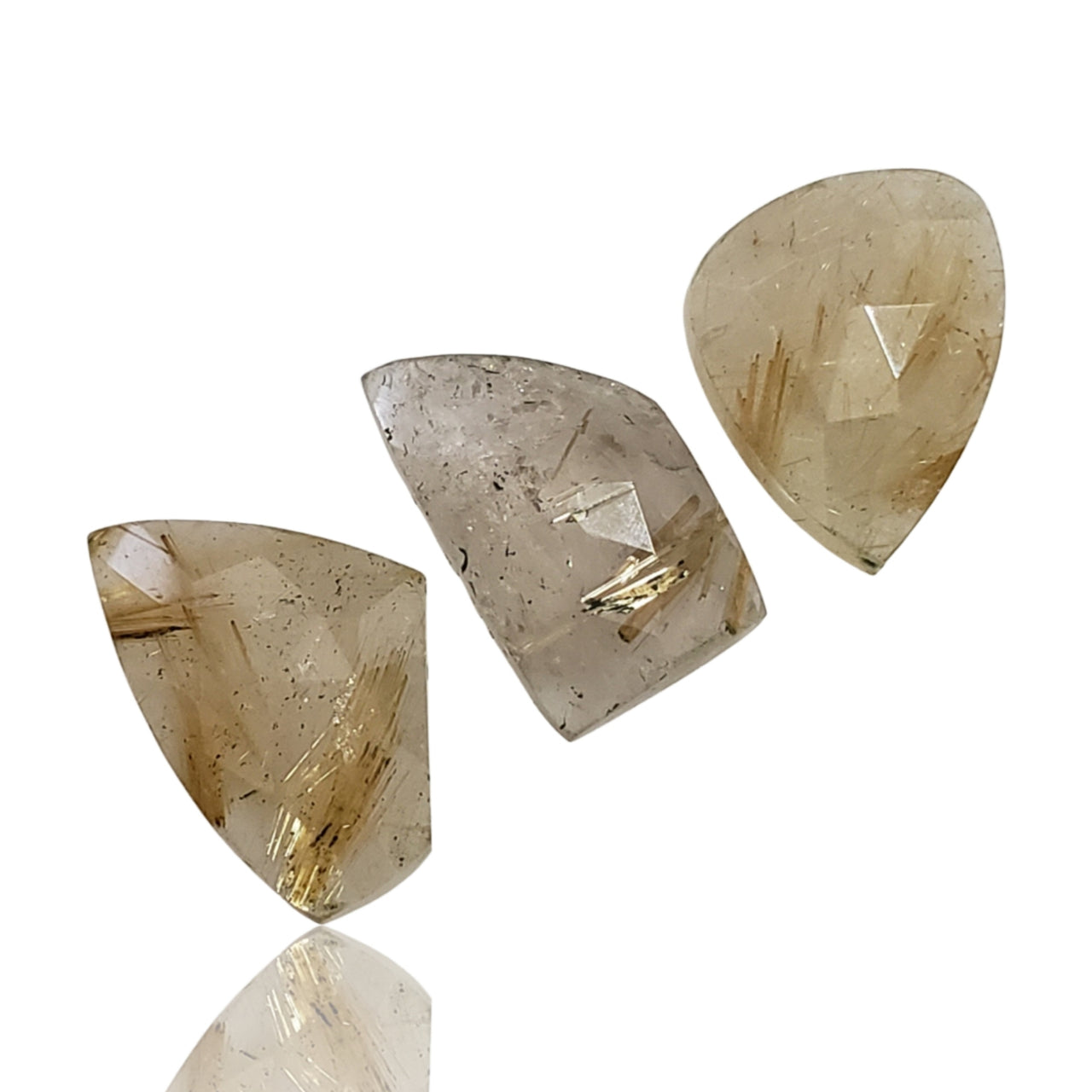 20Ct 3Pcs Natural Golden Rutile Quartz Rose Cut Cabochons LOT. Length range- approx. 16mm to 18mm