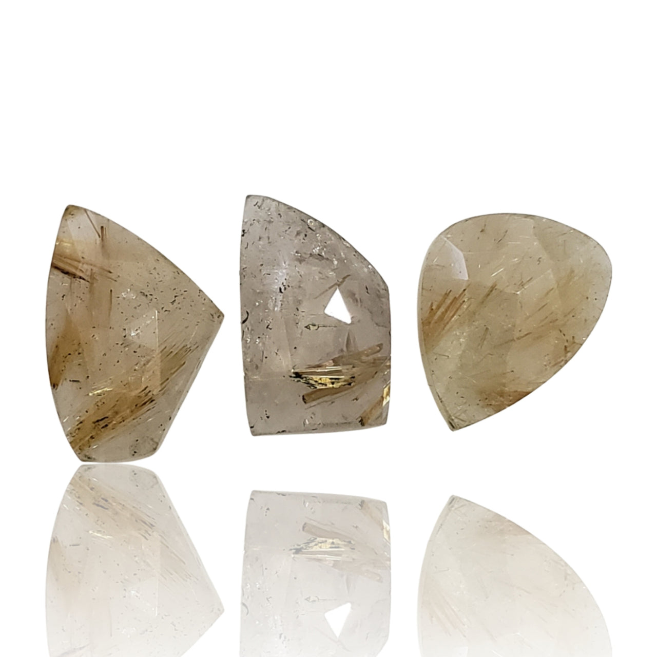 20Ct 3Pcs Natural Golden Rutile Quartz Rose Cut Cabochons LOT. Length range- approx. 16mm to 18mm