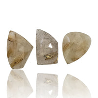 Thumbnail for 20Ct 3Pcs Natural Golden Rutile Quartz Rose Cut Cabochons LOT. Length range- approx. 16mm to 18mm