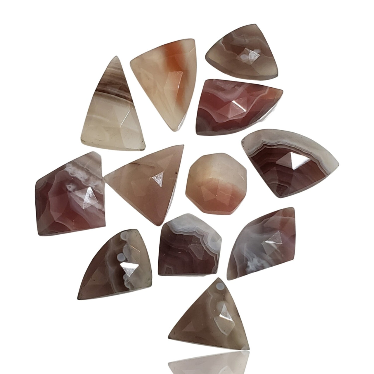 60Ct 12Pcs Natural Botswana Agate Rose Cut Cabochons LOT. Length range- approx. 10mm to 17mm