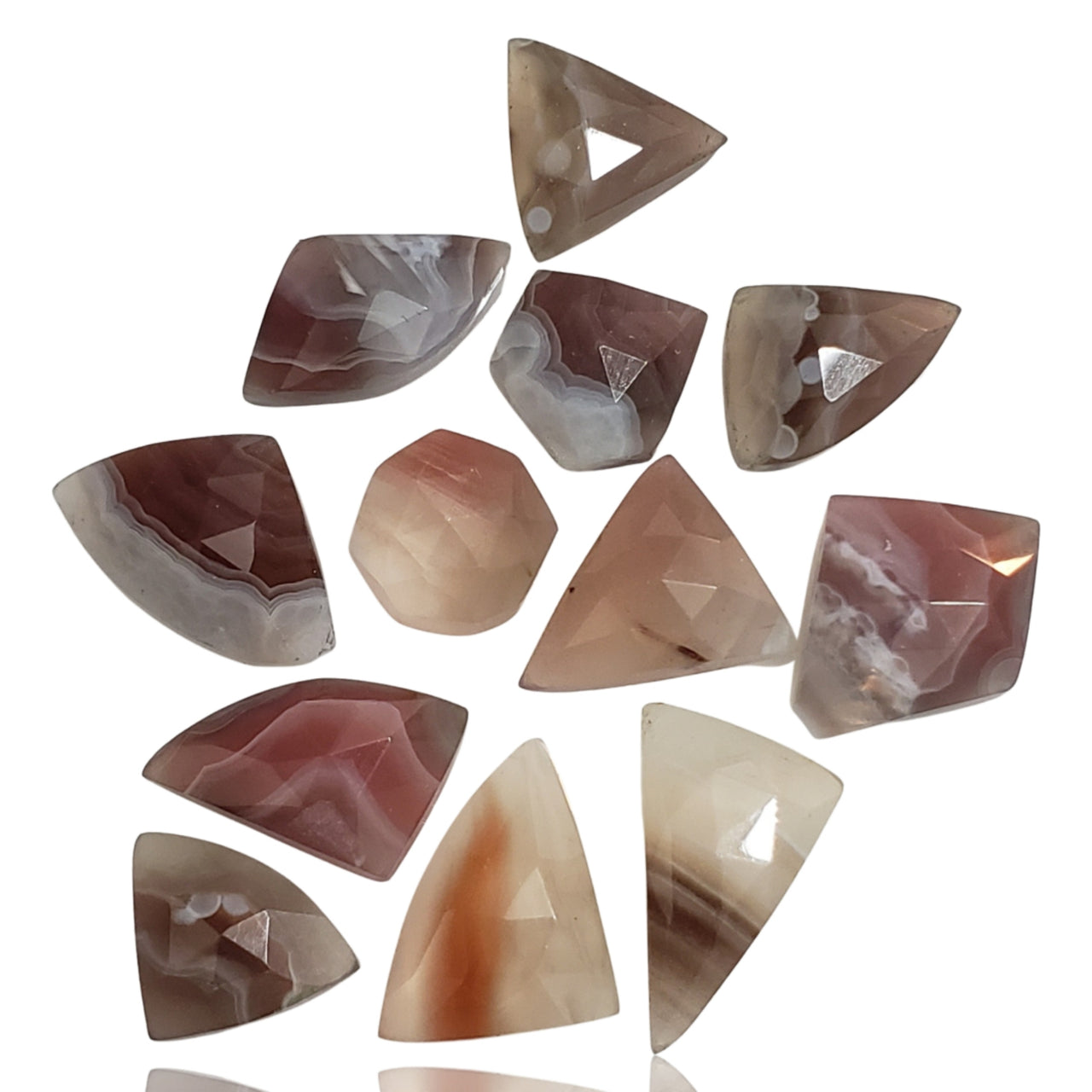 60Ct 12Pcs Natural Botswana Agate Rose Cut Cabochons LOT. Length range- approx. 10mm to 17mm