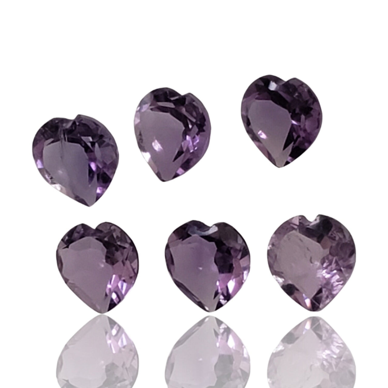 4Ct 6Pcs Natural FINE Amethyst Heart Faceted LOT. Size- approx. 6x6mm