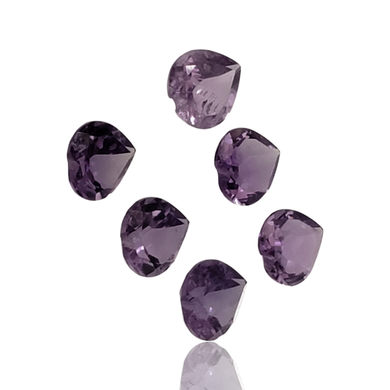 4Ct 6Pcs Natural FINE Amethyst Heart Faceted LOT. Size- approx. 6x6mm