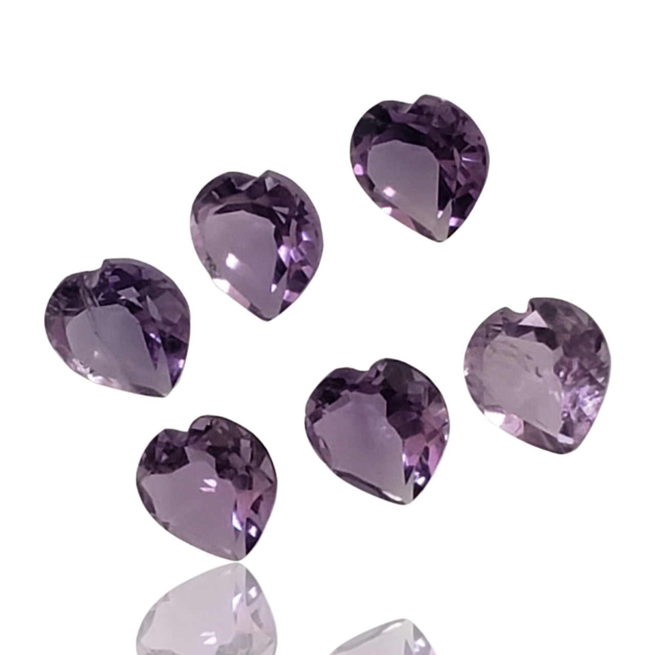 4Ct 6Pcs Natural FINE Amethyst Heart Faceted LOT. Size- approx. 6x6mm