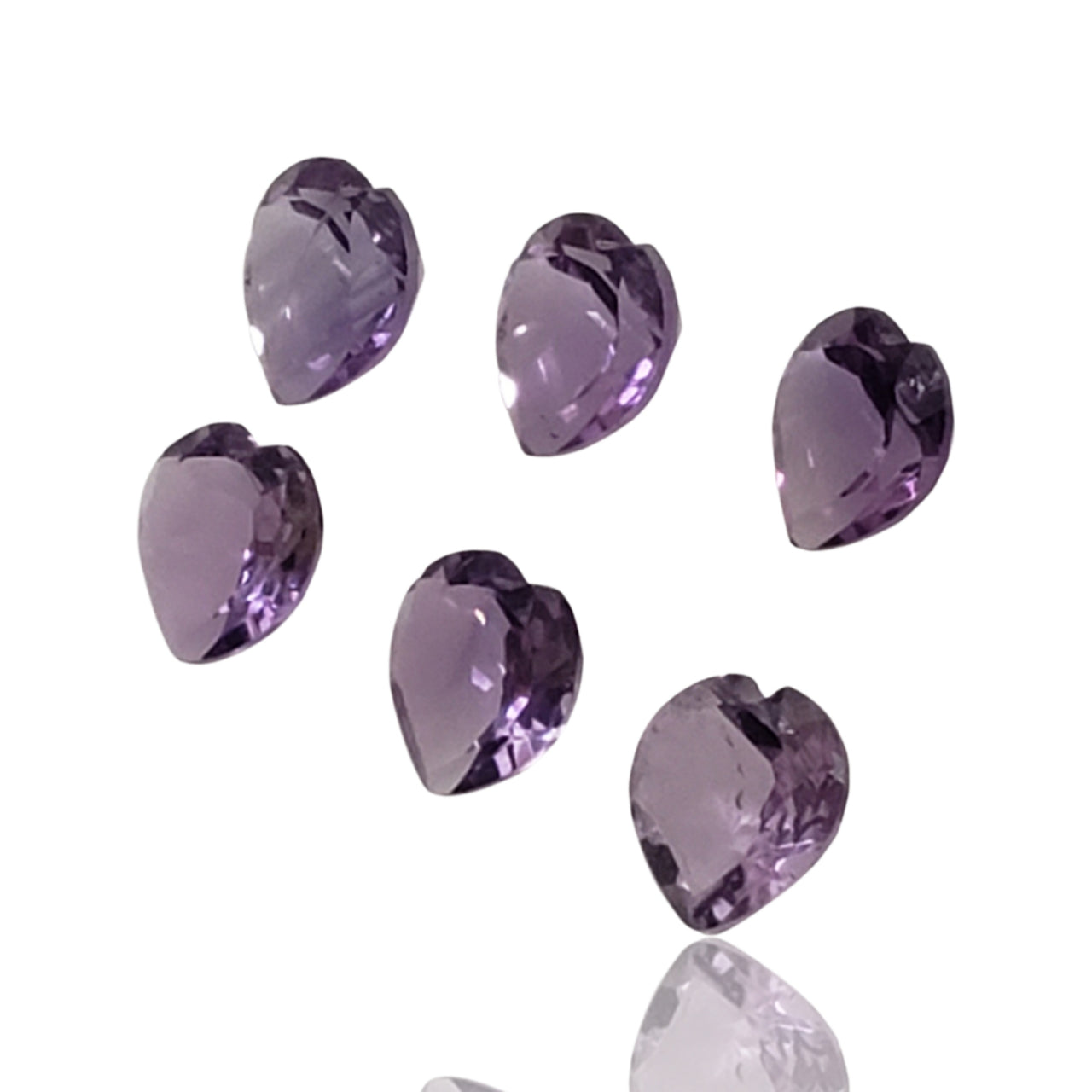 4Ct 6Pcs Natural FINE Amethyst Heart Faceted LOT. Size- approx. 6x6mm