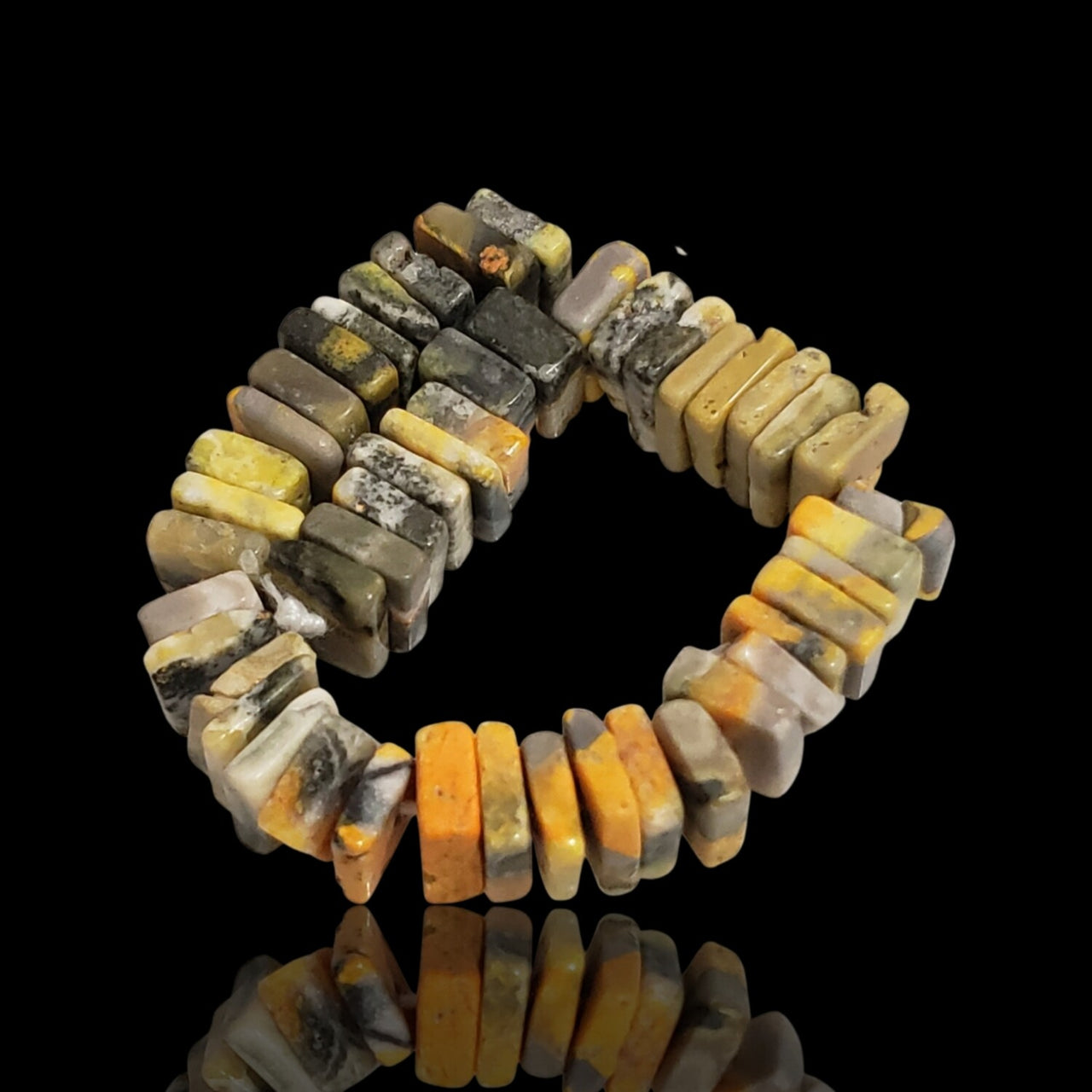 Natural Natural Bumble Bee Jasper/Eclipse Stone Heishi Square Choki Bead Strand