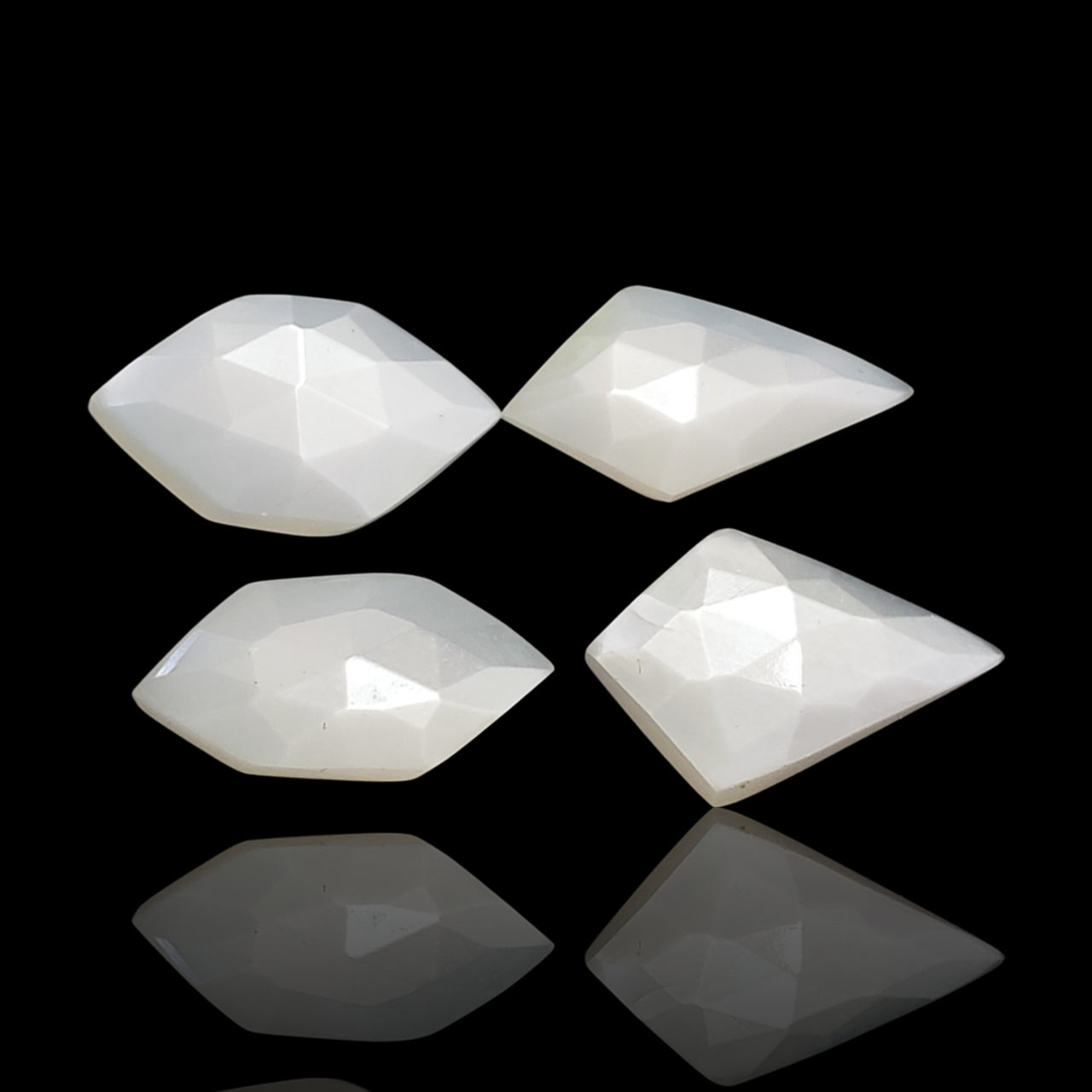 25.5Ct 4Pcs Natural Silky White Moonstone Rose Cut Flat Base Cabochon LOT Length range is 18.5 to 20mm