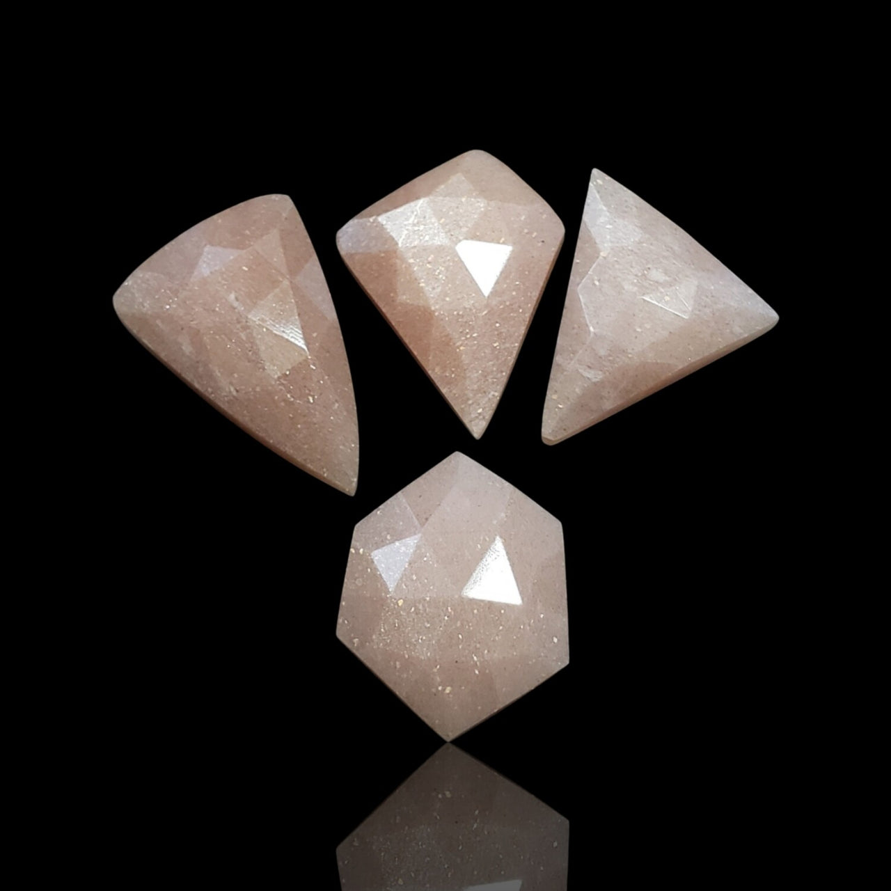 45Ct 4Pcs Natural Peach Moonstone Rose Cut Flat Base Cabochon LOT. Length range is 18 to 22mm