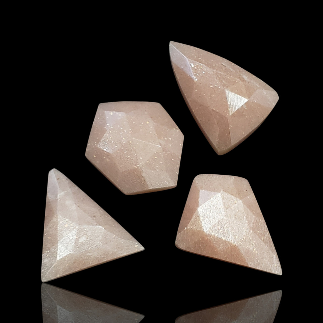 45Ct 4Pcs Natural Peach Moonstone Rose Cut Flat Base Cabochon LOT. Length range is 18 to 22mm