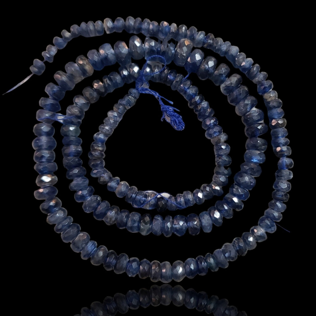 Natural Deep Blue Kyanite Roundel Bead Strand