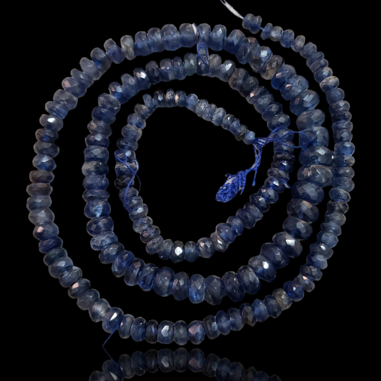 Natural Deep Blue Kyanite Roundel Bead Strand