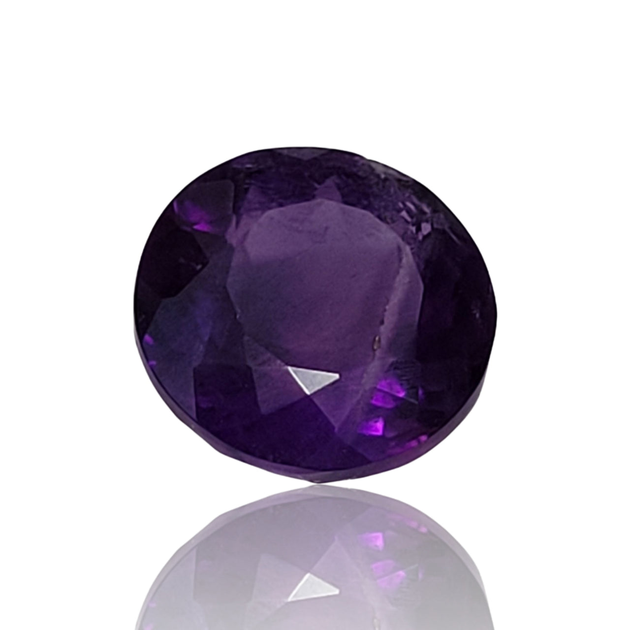 Natural DEEP Purple Amethyst Faceted Round, small nick on surface, 11mm