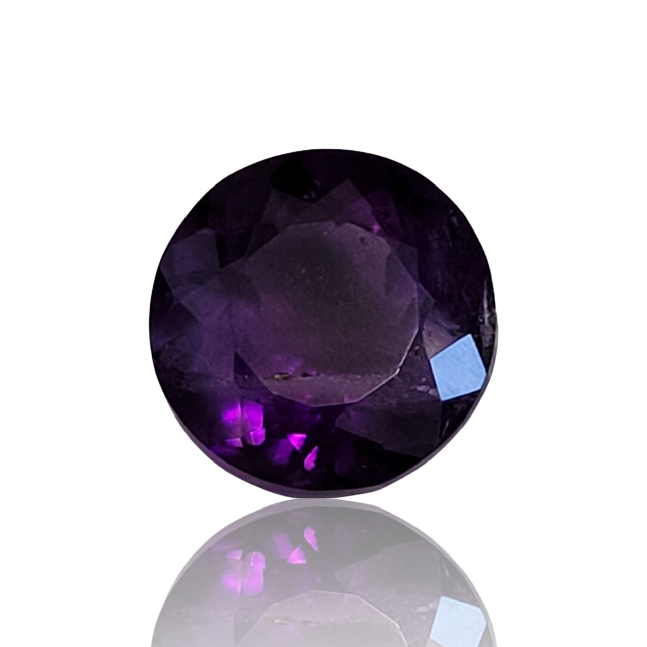 Natural DEEP Purple Amethyst Faceted Round, small nick on surface, 11mm