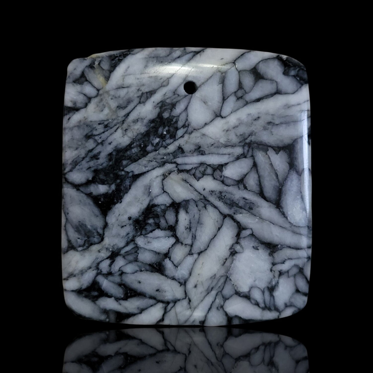 Natural RARE Fine Pinolite Pinolith (Howlite, Dolomite and Graphite) Drilled Pendant Bead - 6) 57.5Ct, 37x33mm