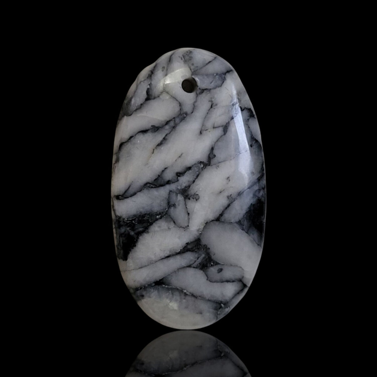 Natural RARE Fine Pinolite Pinolith (Howlite, Dolomite and Graphite) Drilled Pendant Bead - 9) 19Ct, 29x16mm