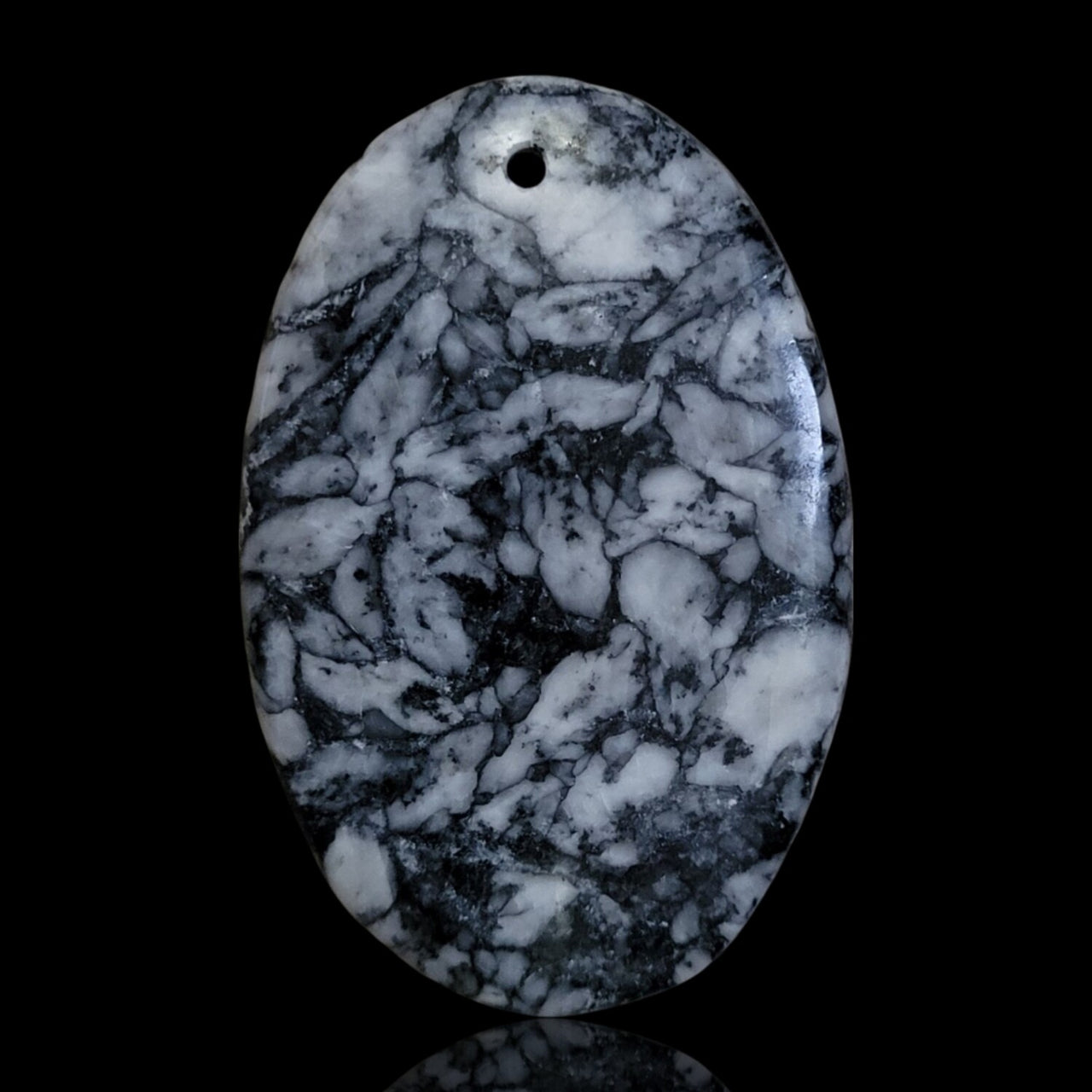 Natural RARE Fine Pinolite Pinolith (Howlite, Dolomite and Graphite) Drilled Pendant Bead - 4) 44.5Ct, 41x27mm