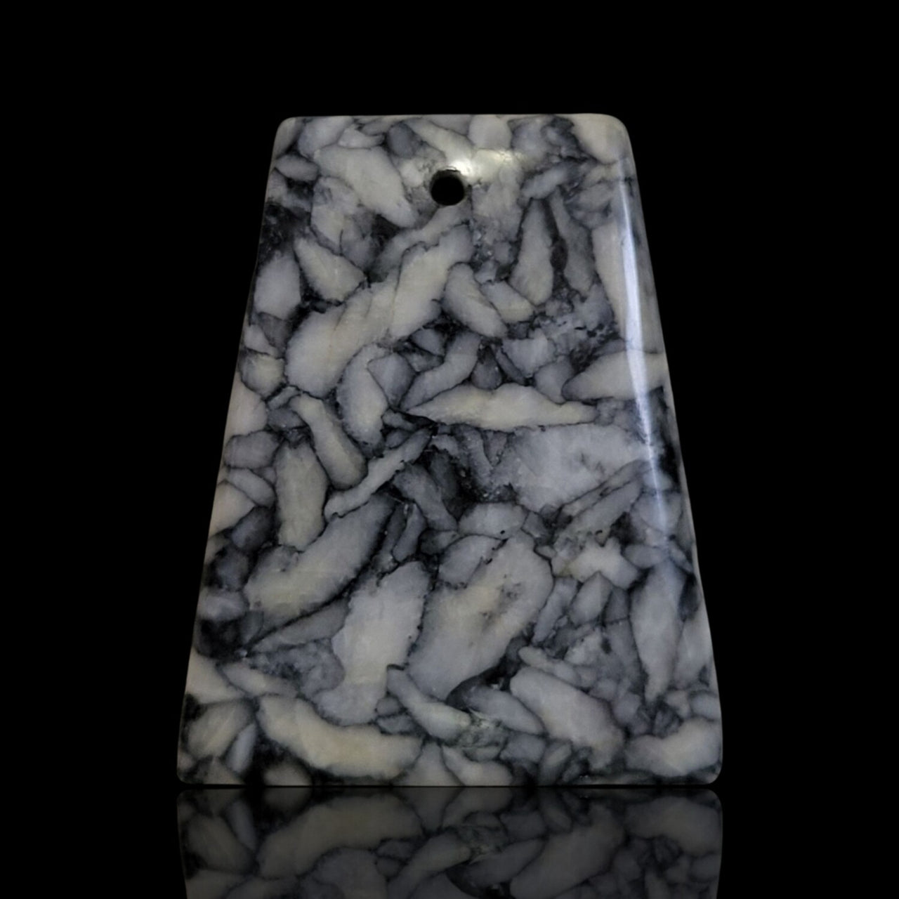 Natural RARE Fine Pinolite Pinolith (Howlite, Dolomite and Graphite) Drilled Pendant Bead - 10) 41.5Ct, 33x27mm