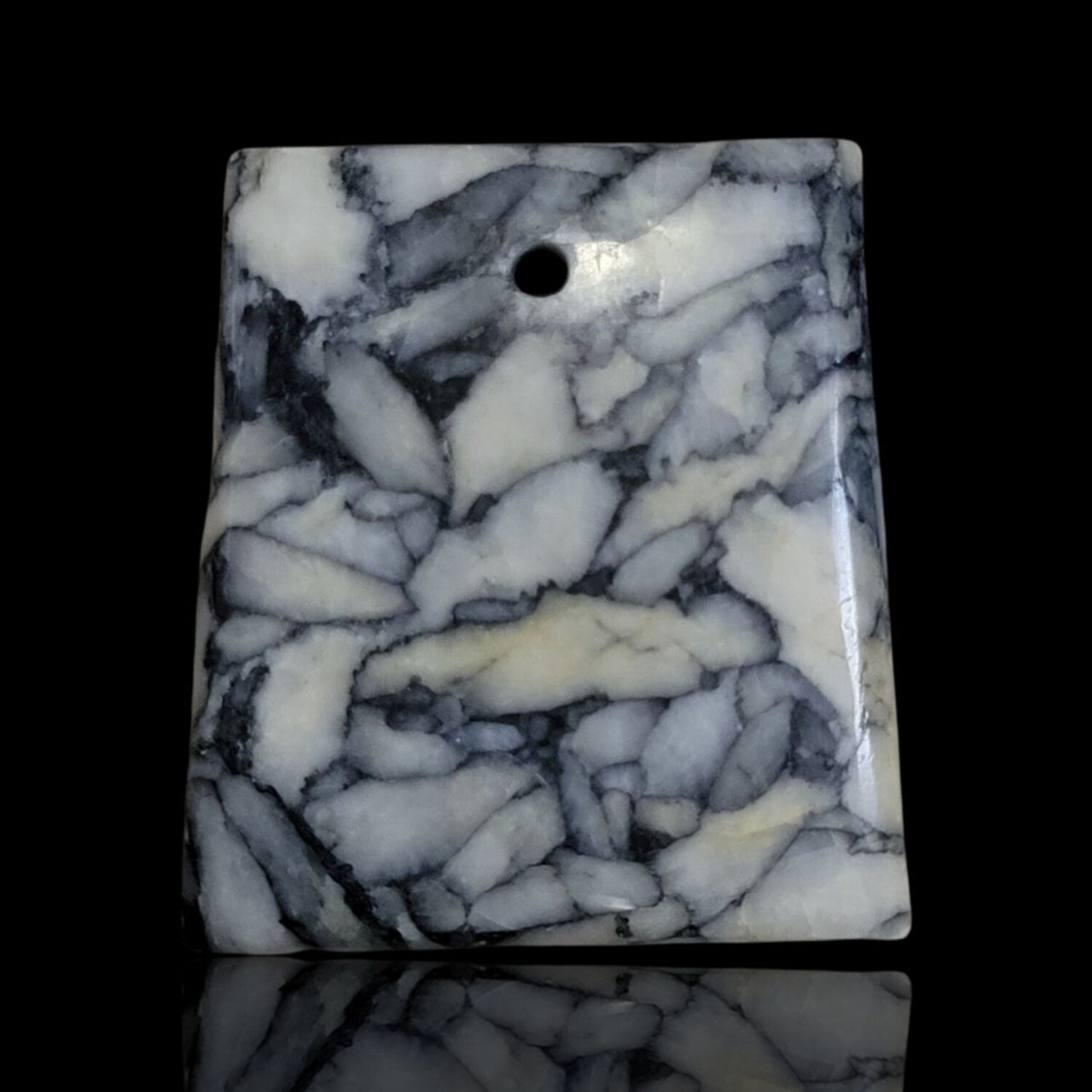 Natural RARE Fine Pinolite Pinolith (Howlite, Dolomite and Graphite) Drilled Pendant Bead - 1) 37.5Ct, 26x24mm