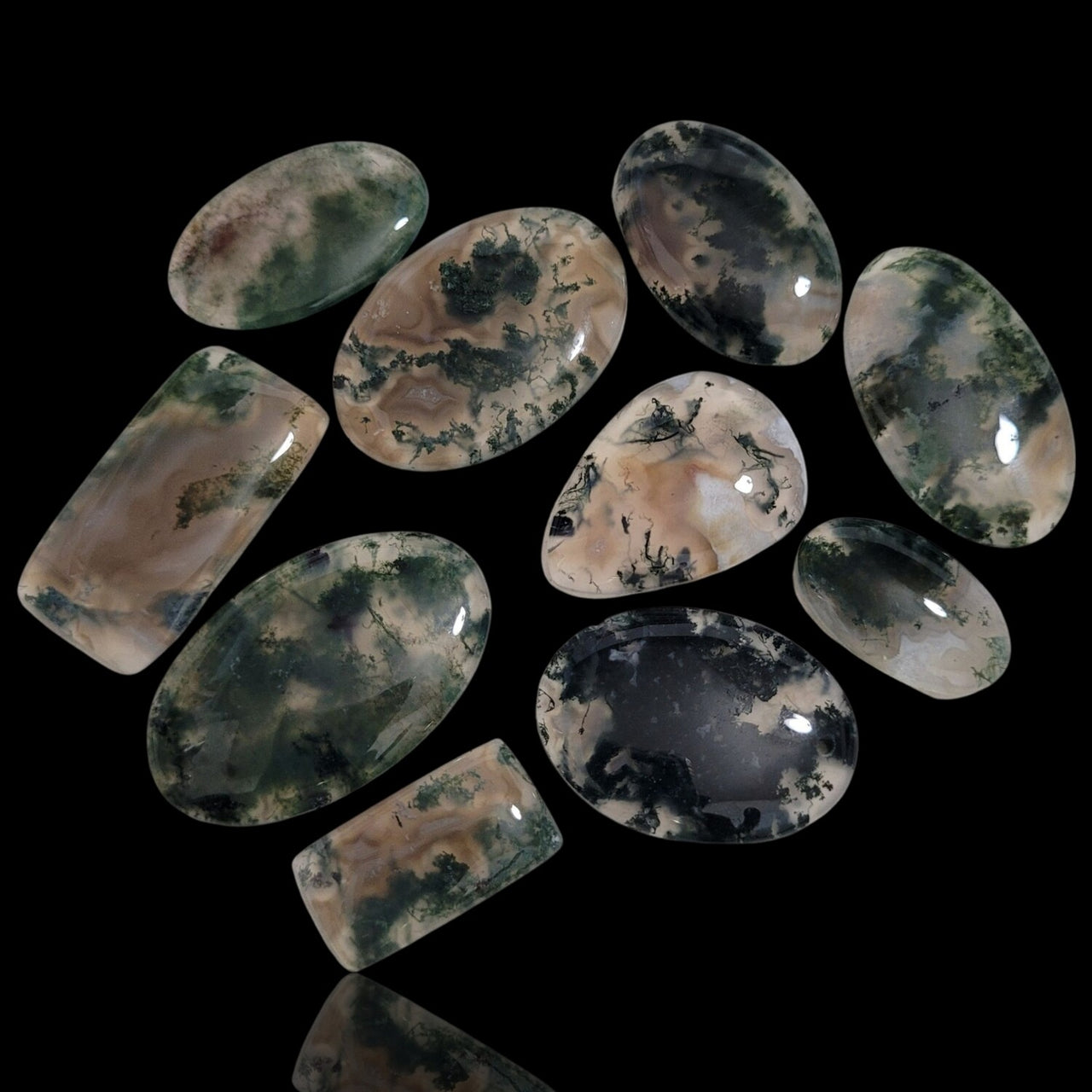 Natural Moss Agate Cabochons