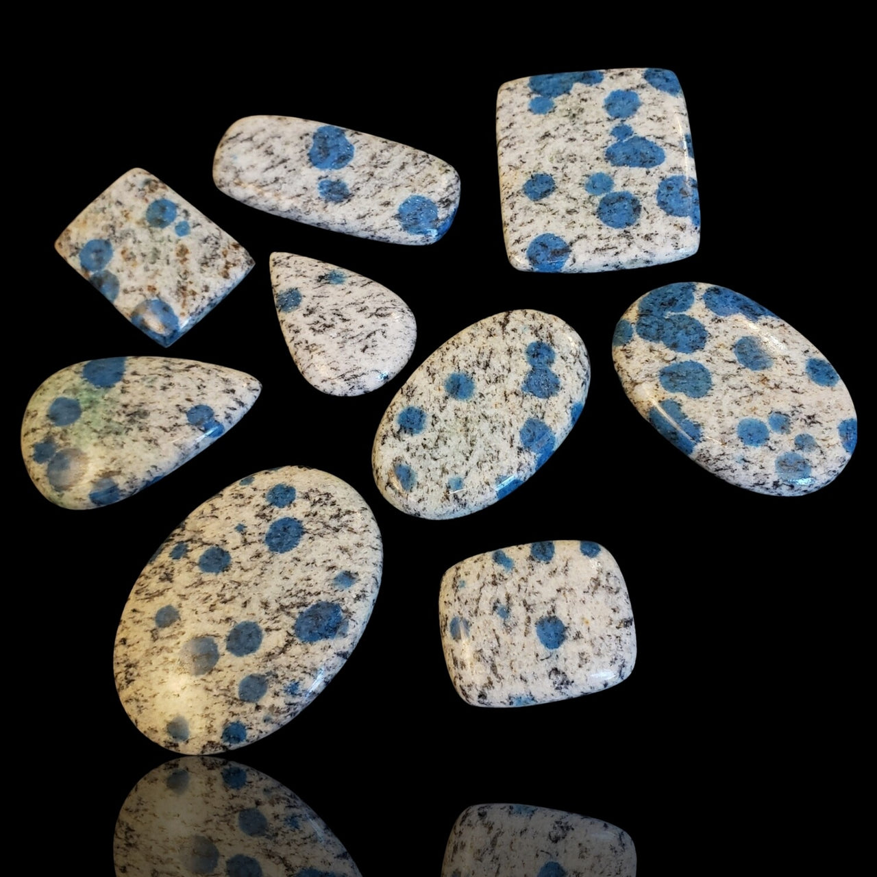 Natural K2 Blue Jasper - Azurite in Granite - Cabochons