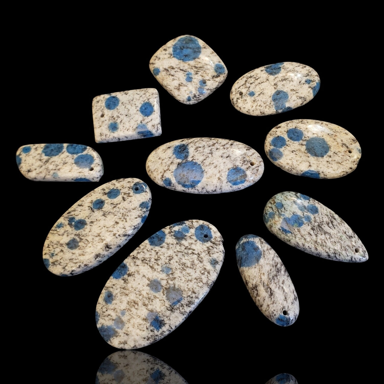 Natural K2 Blue Jasper - Azurite in Granite - DRILLED Pendant Beads