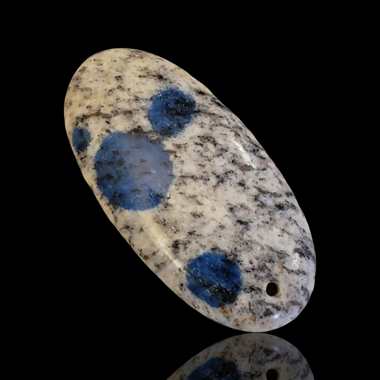 Natural K2 Blue Jasper - Azurite in Granite - DRILLED Pendant Beads - 7) 52Ct, 47x24mm