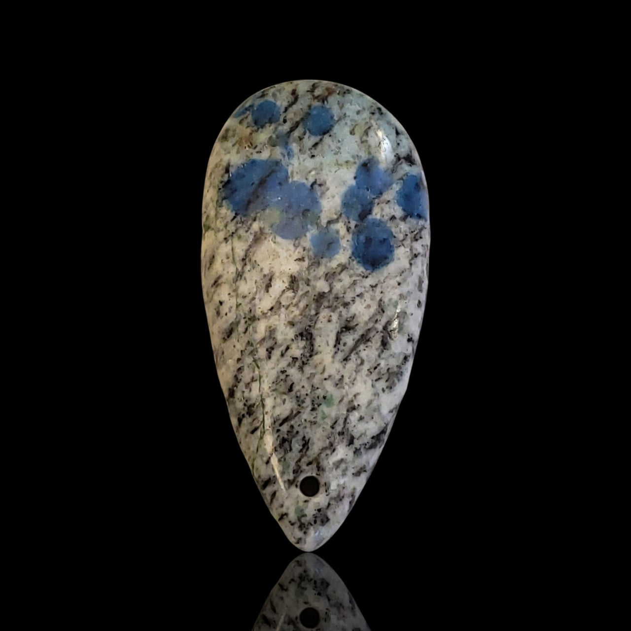 Natural K2 Blue Jasper - Azurite in Granite - DRILLED Pendant Beads - 8) 39Ct, 41x20mm