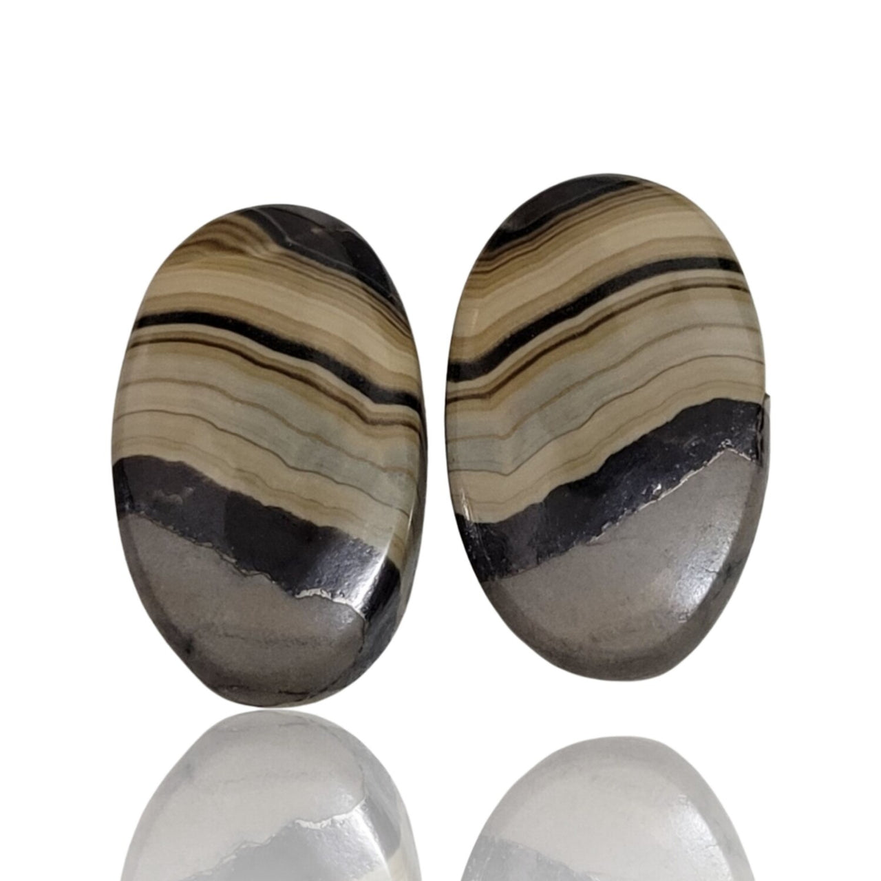 Natural Galena And Schalenblende Cabochon Pairs - 2) 23Ct, approx. 19x11mm each