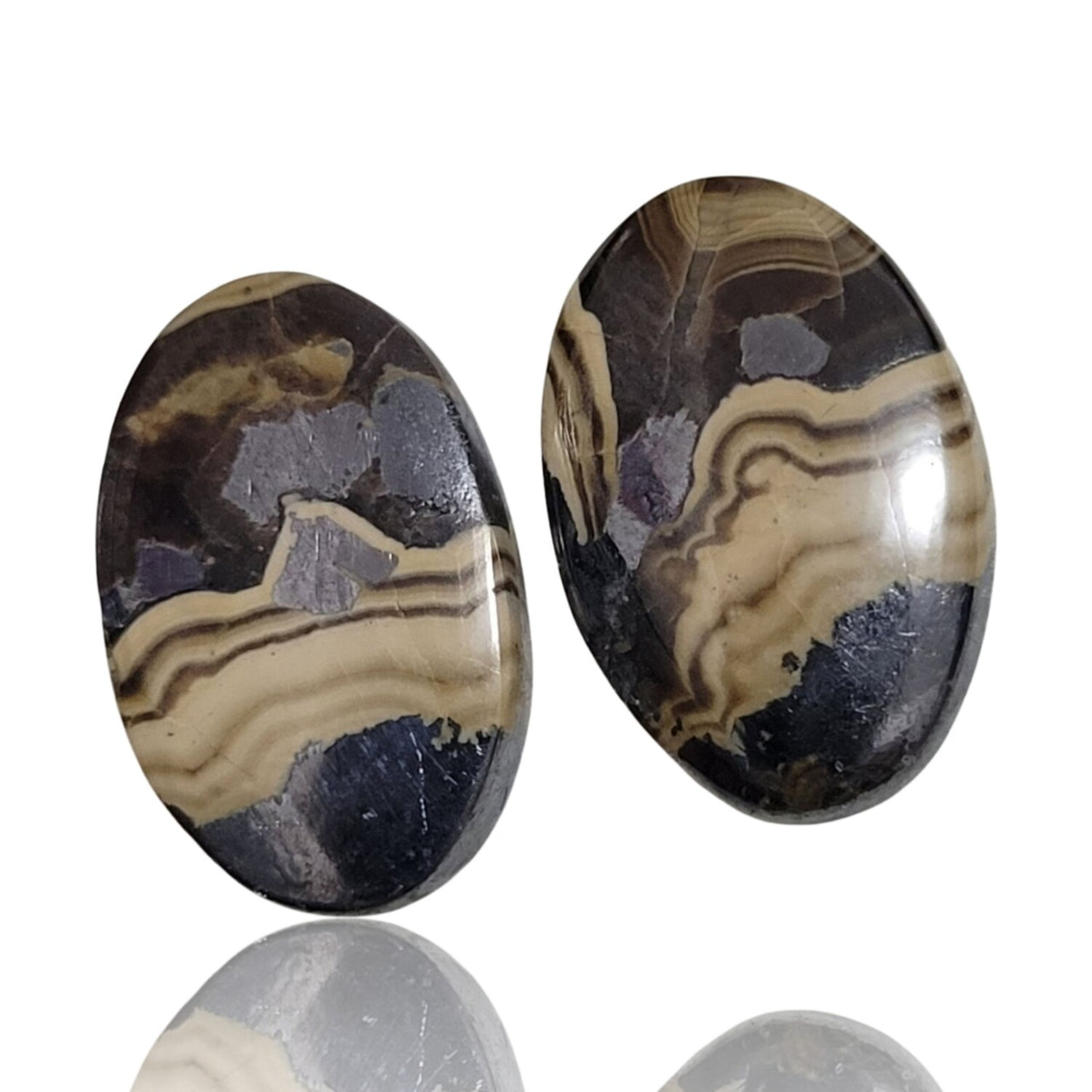 Natural Galena And Schalenblende Cabochon Pairs - 3) 29Ct, approx. 19x12mm each