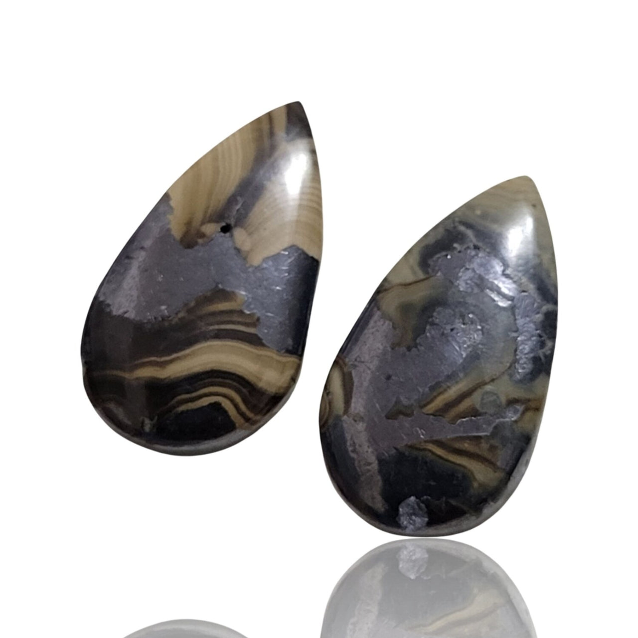 Natural Galena And Schalenblende Cabochon Pairs - 8) 33Ct, approx. 21x12mm each