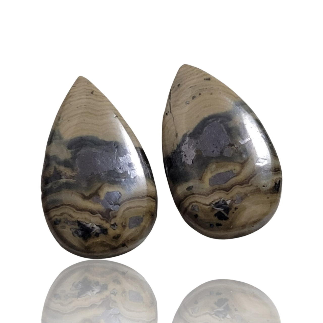 Natural Galena And Schalenblende Cabochon Pairs - 9) 22Ct, approx. 18x11mm each