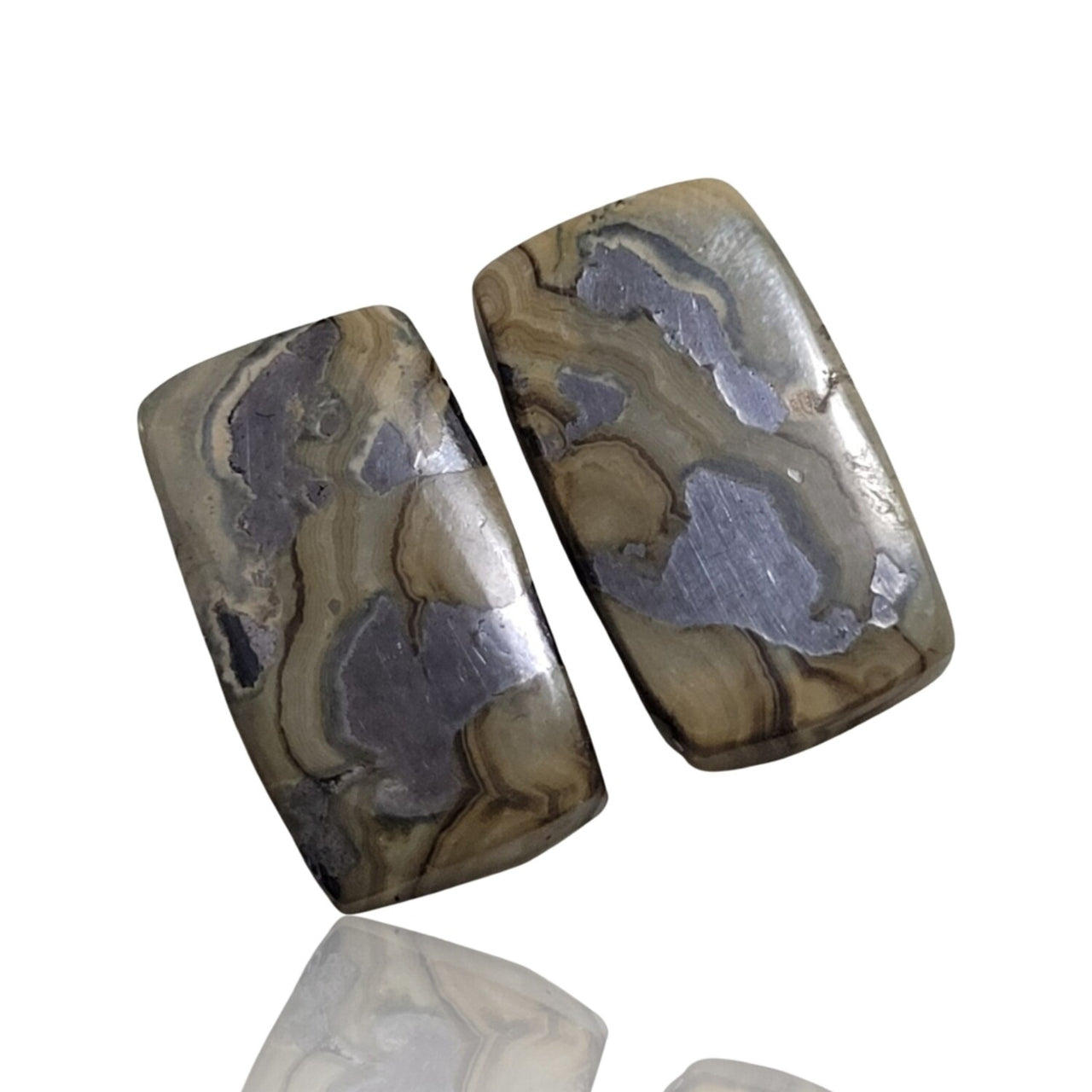 Natural Galena And Schalenblende Cabochon Pairs - 6) 27Ct, approx. 19x11mm each