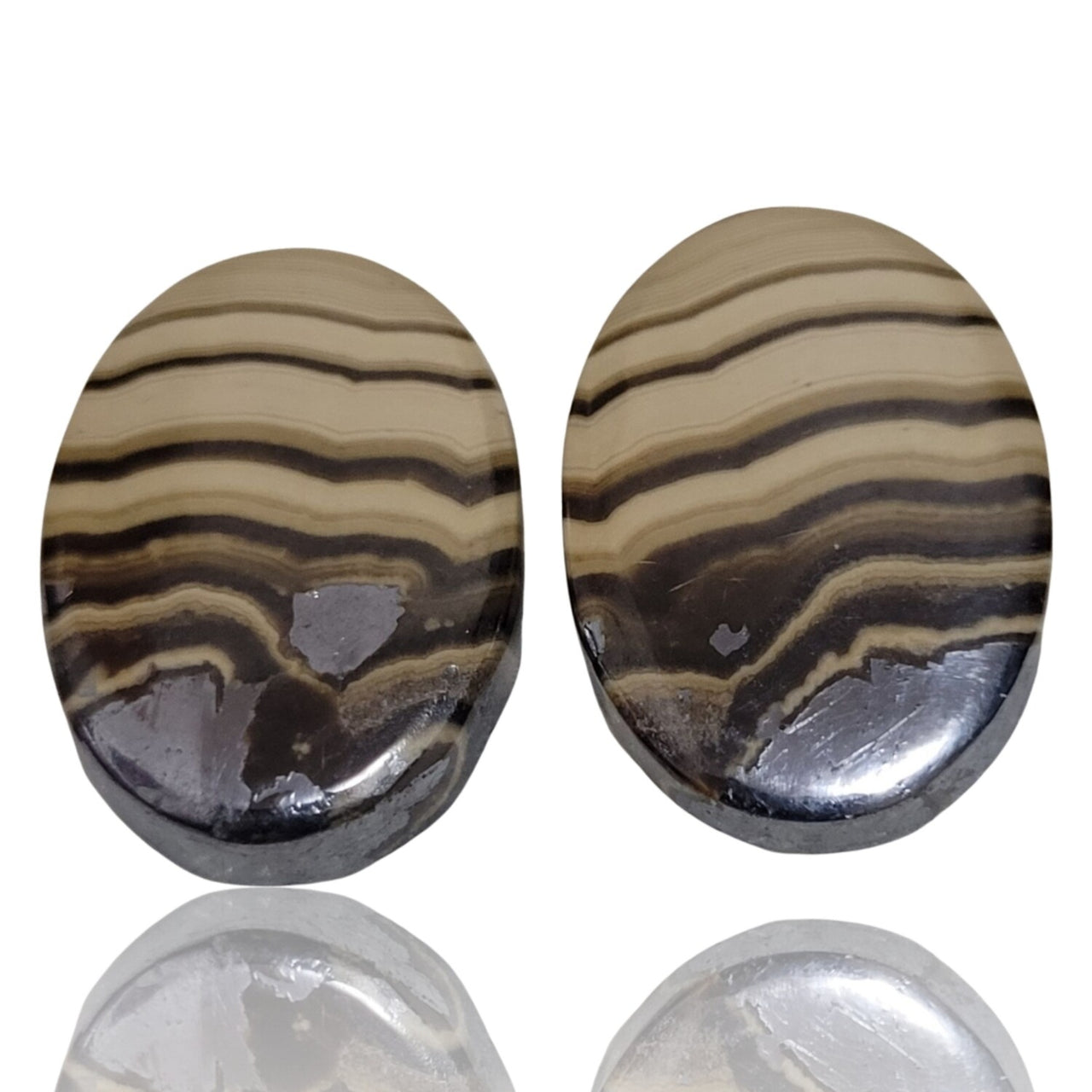 Natural Galena And Schalenblende Cabochon Pairs - 7) 33Ct, approx. 21x14mm each